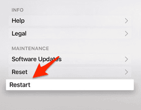 restart apple tv settings