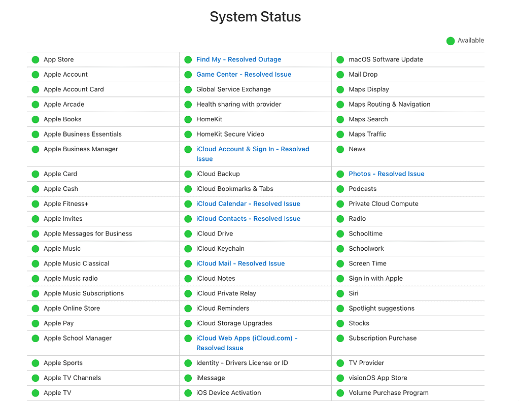 apple system status