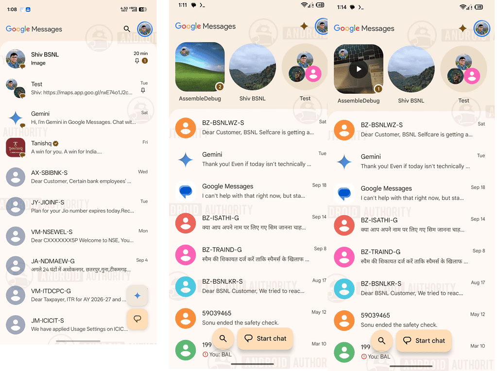 Google Messages new pinned chats