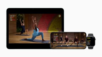 Apple Fitness Plus workouts shown across Apple devices