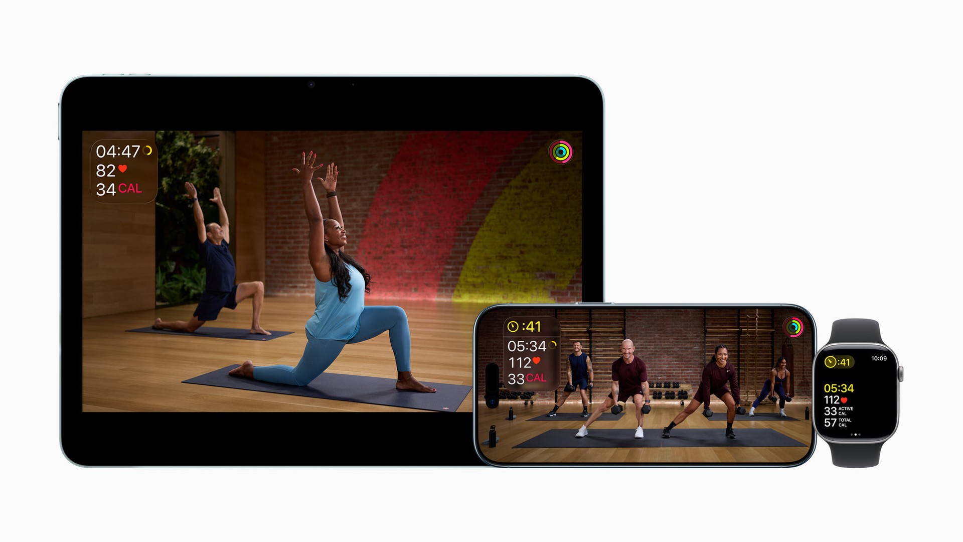 Apple Fitness Plus workouts shown across Apple devices