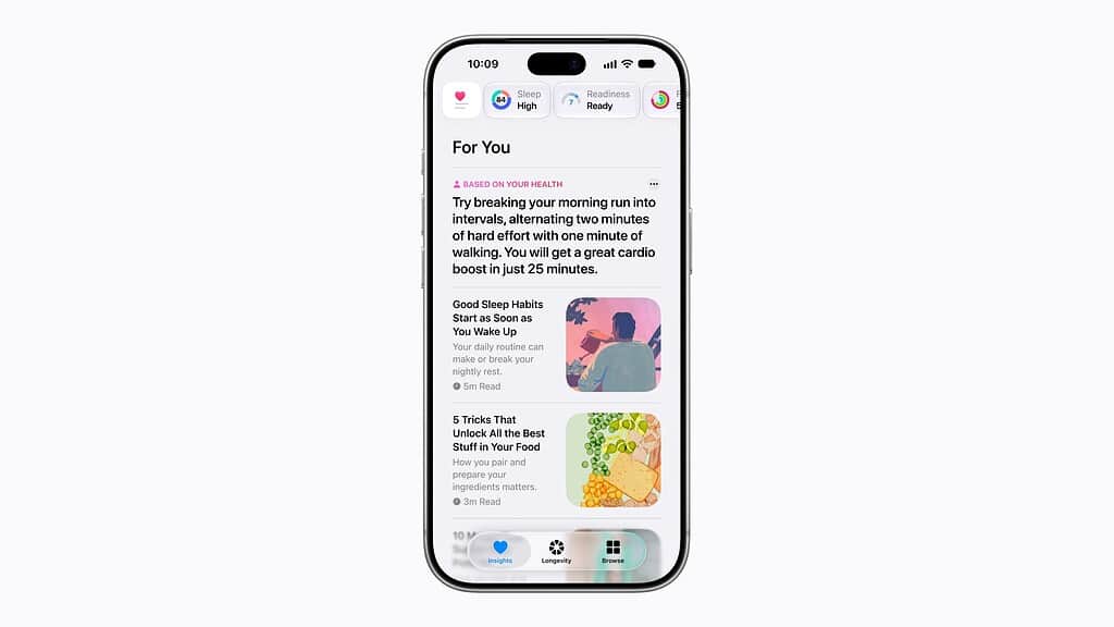 Apple iPhone 18 Pro Health app For You personalized content