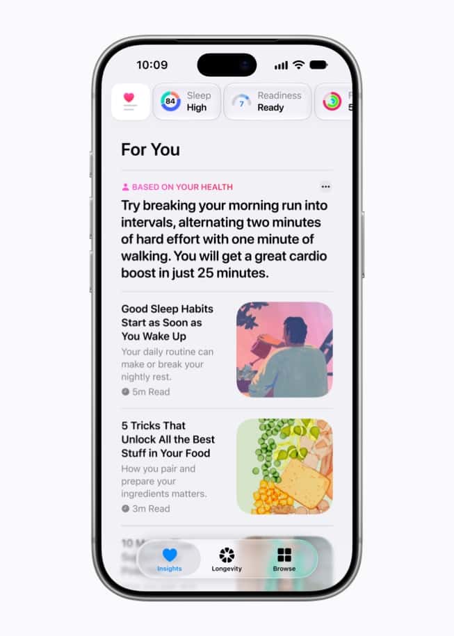 Apple iPhone 18 Pro Health app For You personalized content