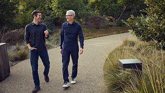 Apple CEO John Ternus and executive chairman Tim Cook at Apple Park