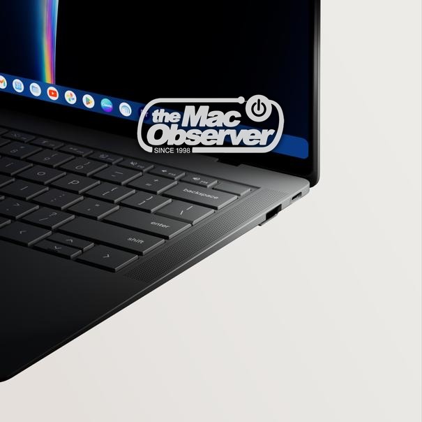 ASUS Googlebook right edge with a USB-A port and the Google app taskbar