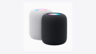 White and midnight HomePod second-generation speakers