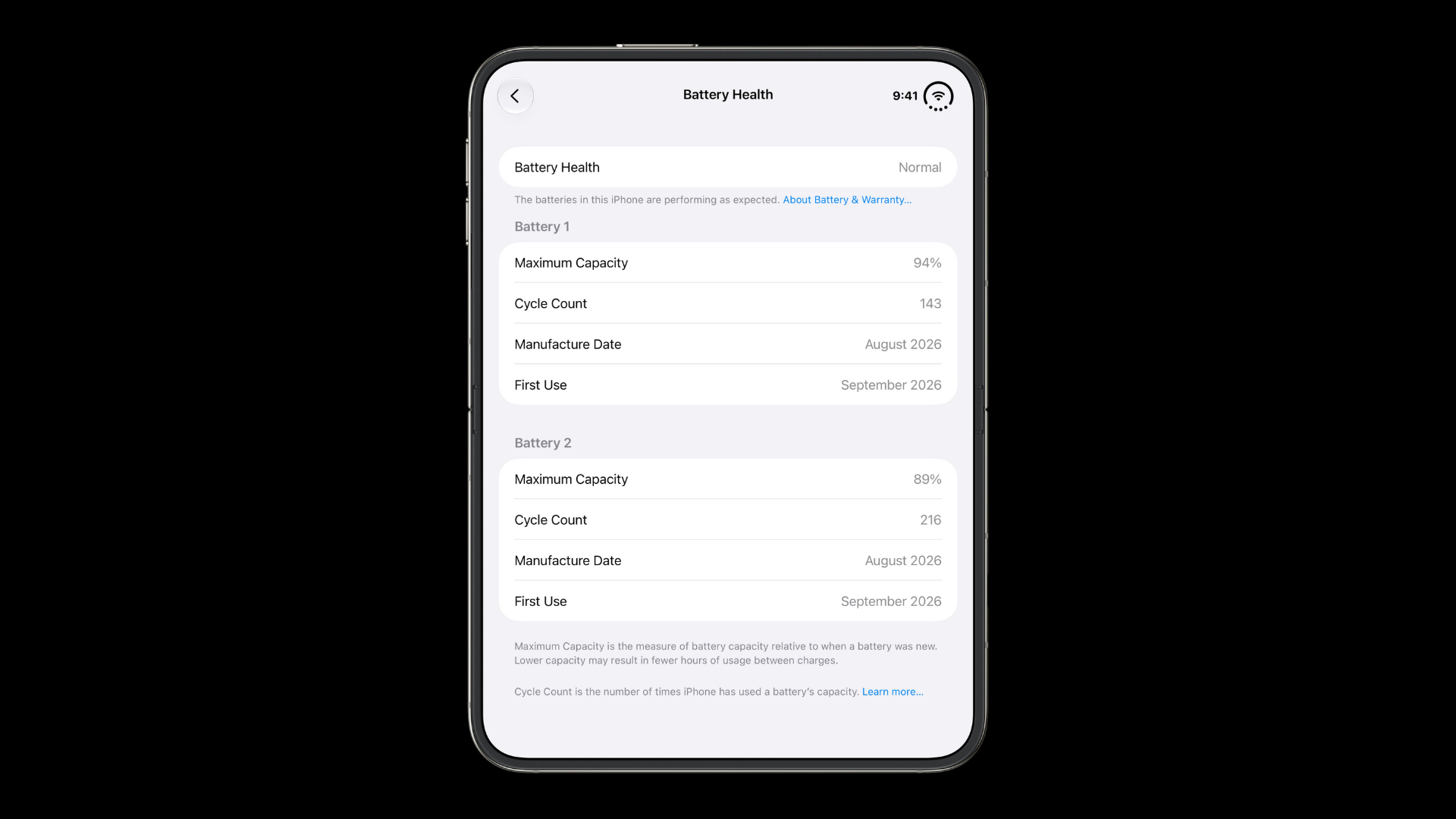 iPhone Duo Shows Battery Health for Each Cell Separately in Settings