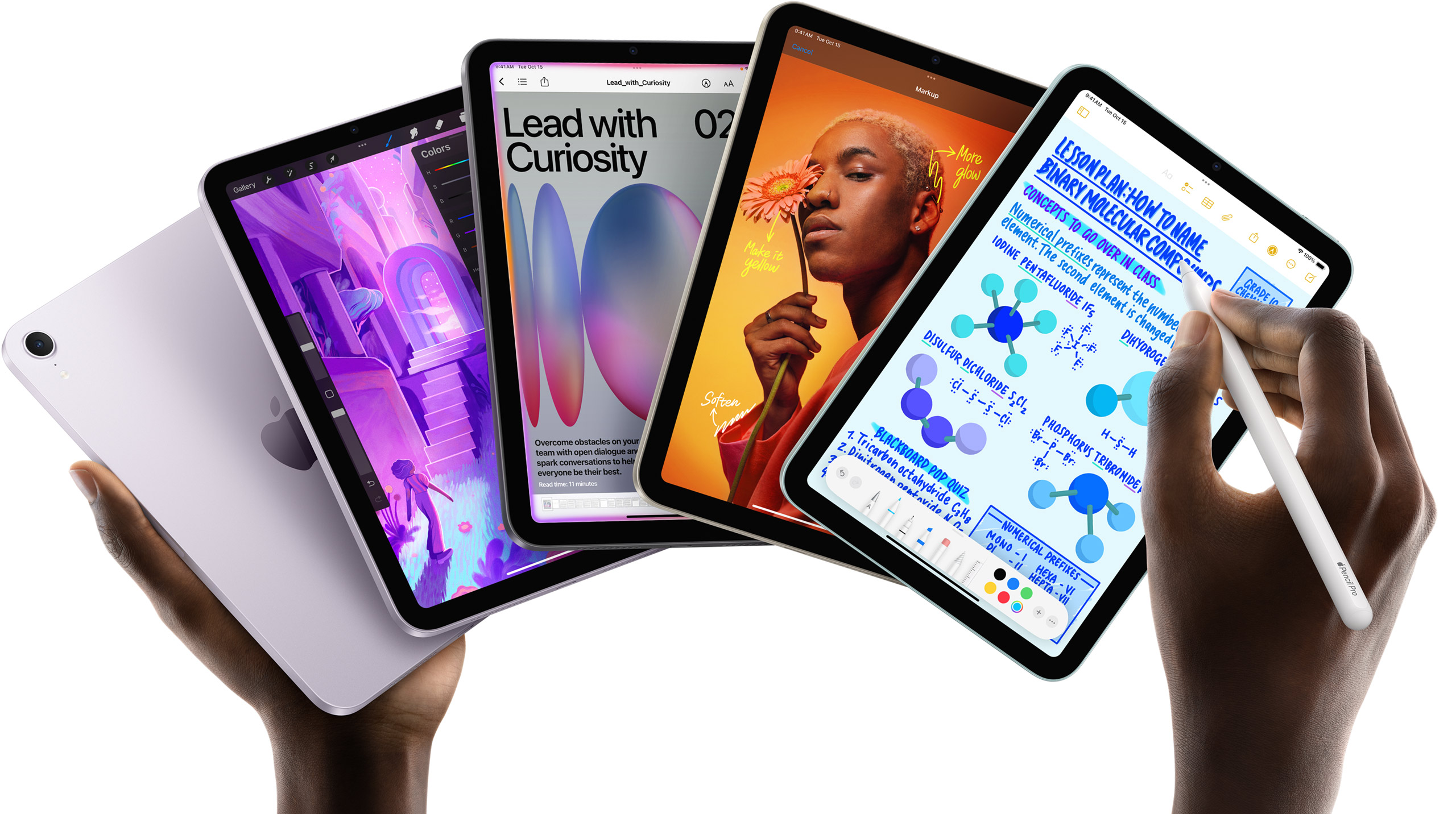 iPad mini models displaying creative apps and handwritten notes