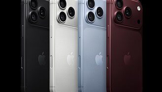 Four iPhone 18 Pro models in black, silver, glacier, and burgundy