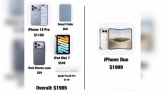 Price comparison between iPhone Duo and an iPhone 18 Pro with iPad mini and accessories