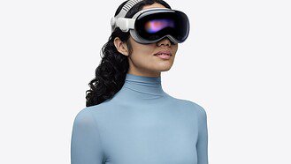 A person wearing Apple Vision Pro with a Dual Knit Band