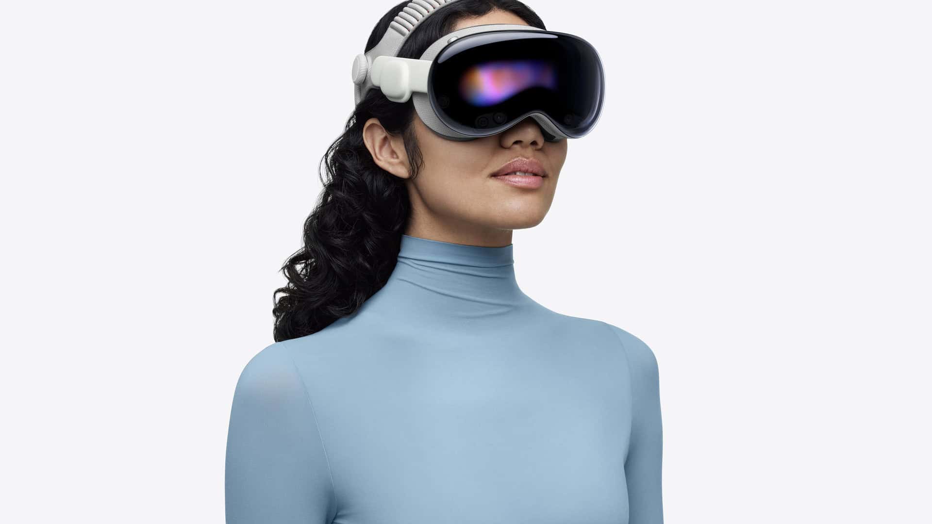 A person wearing Apple Vision Pro with a Dual Knit Band