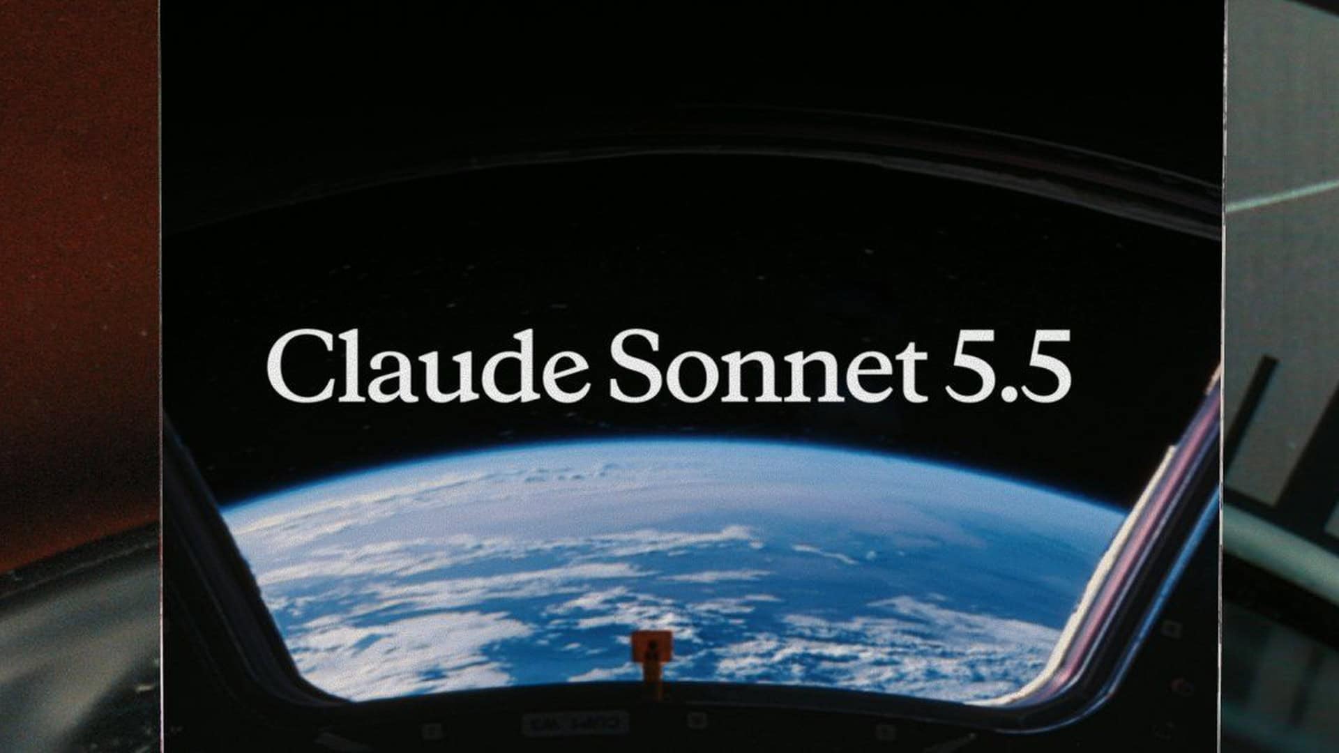 Claude Sonnet 5.5 announcement artwork showing Earth through a window