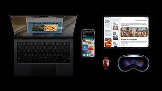 Apple devices displaying the latest software updates