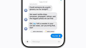 An iPhone displaying a Messages conversation with suggested actions