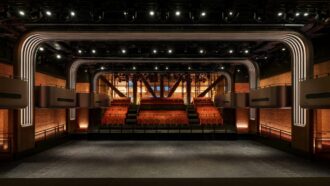 The performance space and seating inside Apple Music Hall