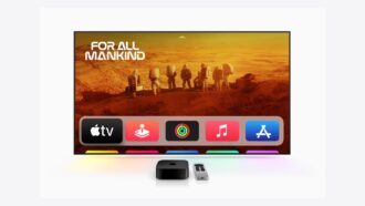 Apple TV 4K and Siri Remote in front of a television