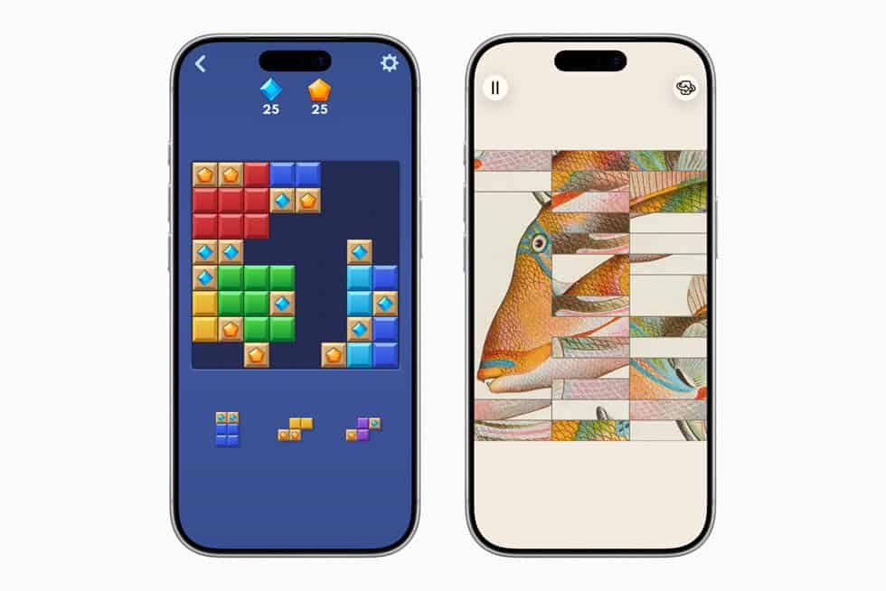 Block Blast!+ and Art of Fauna: Cozy Puzzles+ on iPhone in Apple Arcade