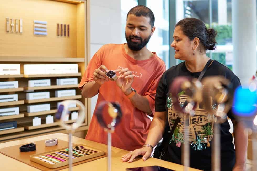 Customer tries Apple Watch Series 12 at Apple BKC in Mumbai