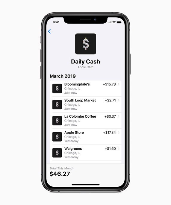 Apple Card Daily Cash screen in the Wallet app on iPhone
