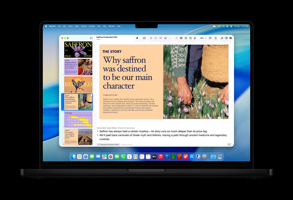 Keynote on MacBook Pro generating presenter notes for a slide