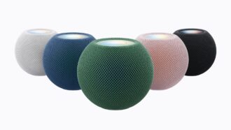 HomePod mini 2 in pink, green, blue, white and midnight