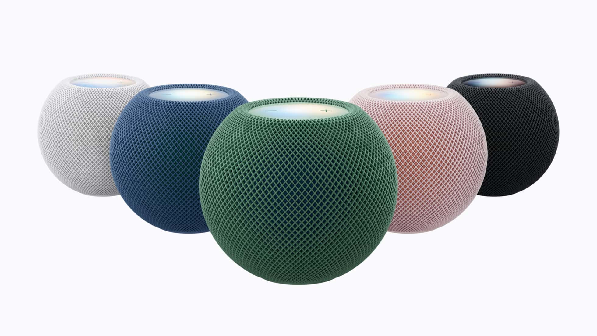 HomePod mini 2 in pink, green, blue, white and midnight