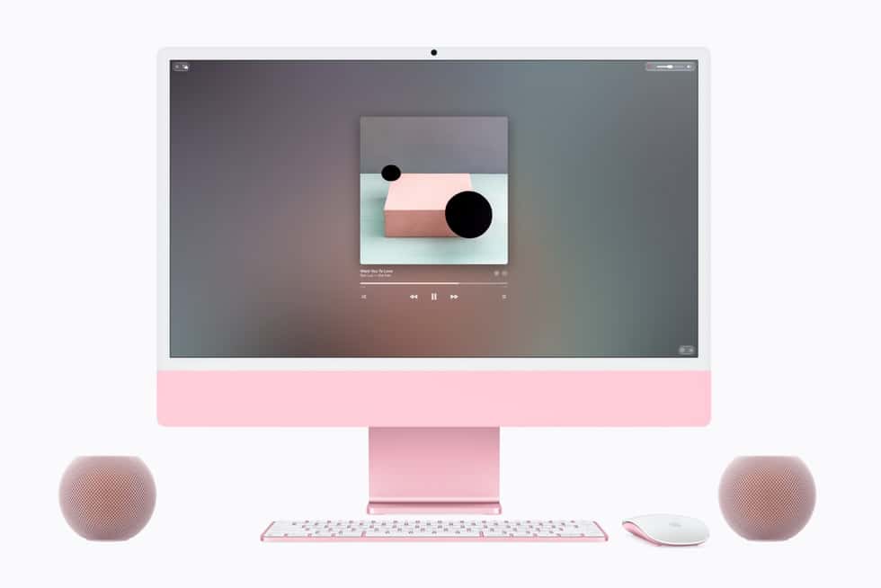 HomePod mini 2 used as a speaker next to a Mac