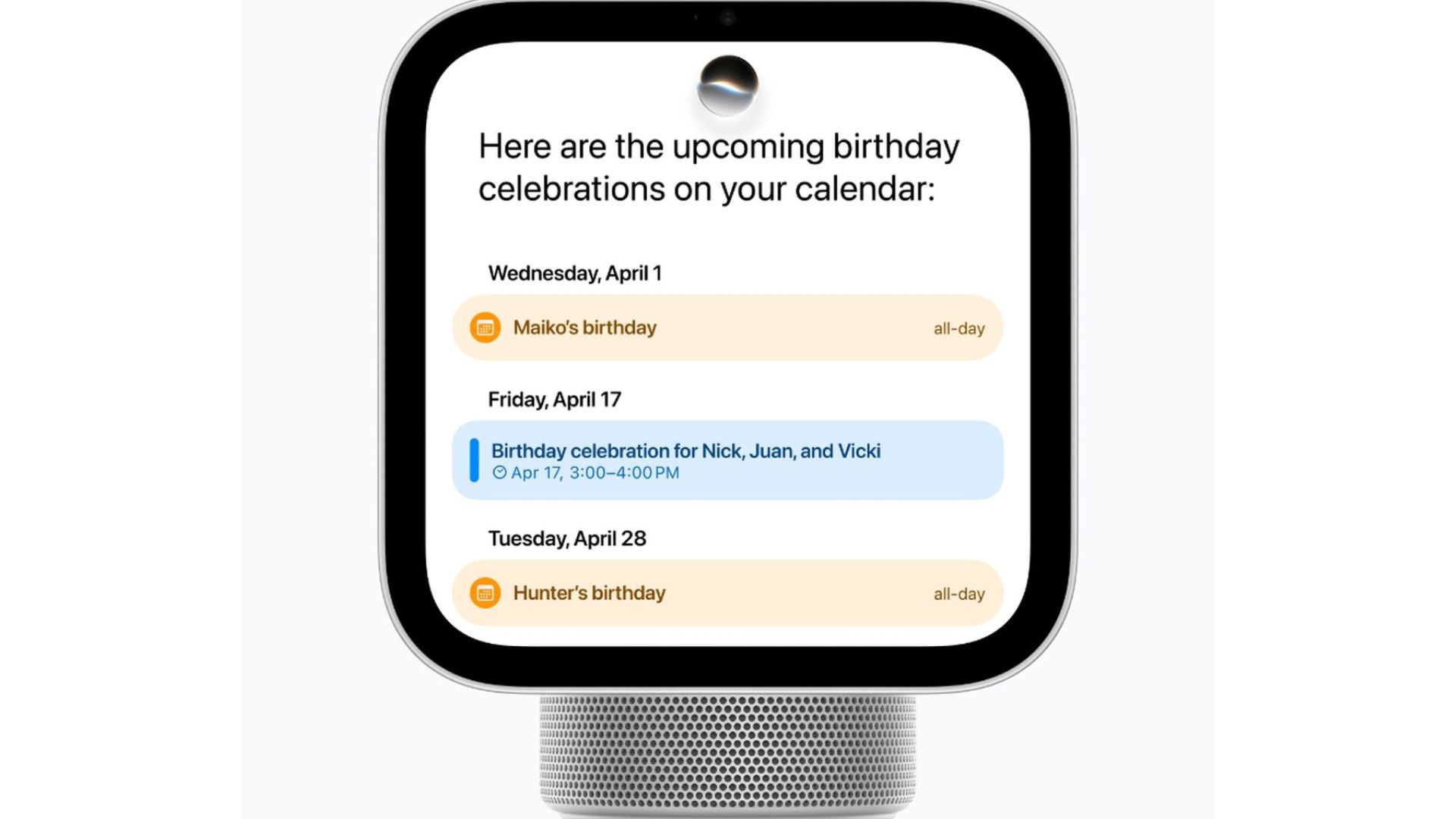 Apple HomeView Calendar Events