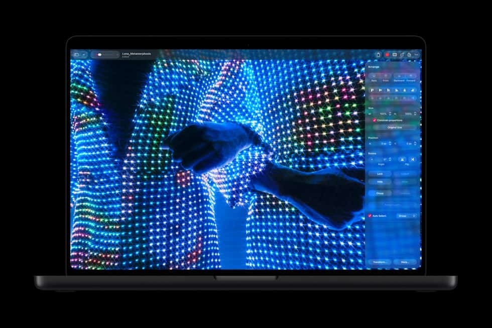 Pixelmator Pro running with touch on the MacBook Pro with PROLED XDR display