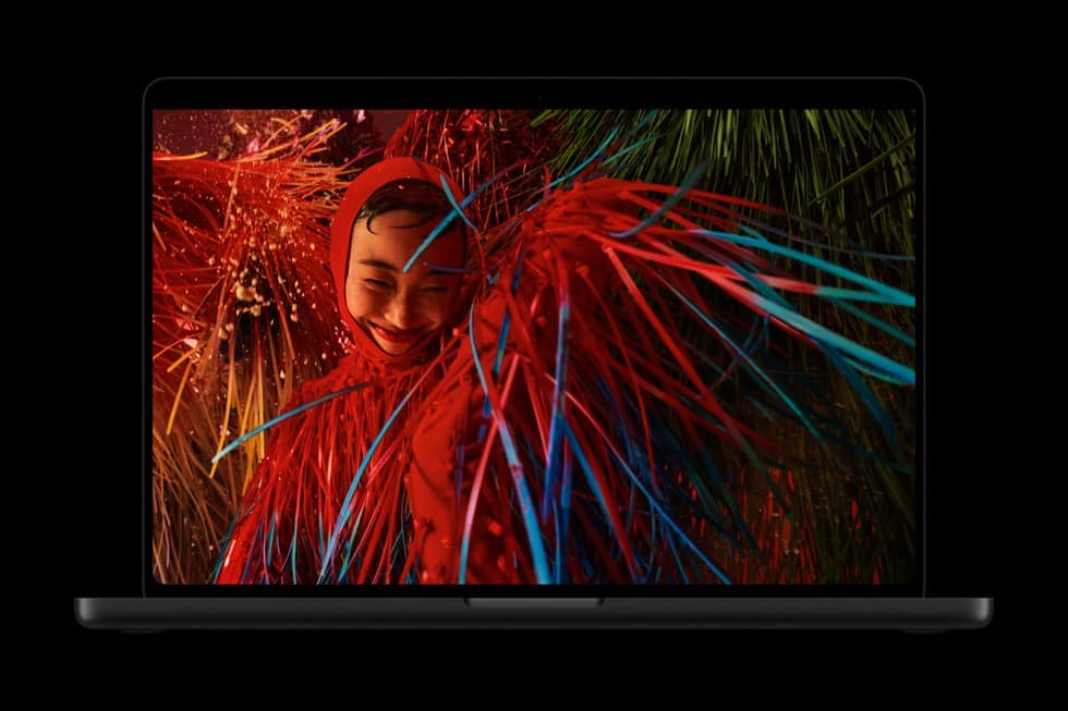 MacBook Pro with PROLED XDR display showing a photo edit in the P3 and Adobe RGB wide color gamut