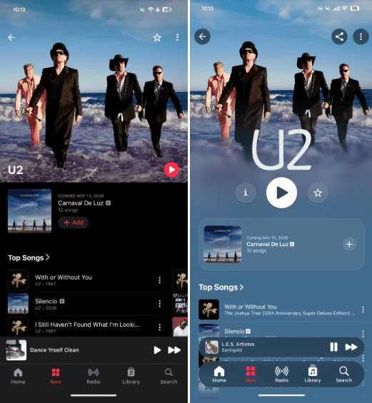 Apple Music Liquid Glass design Android