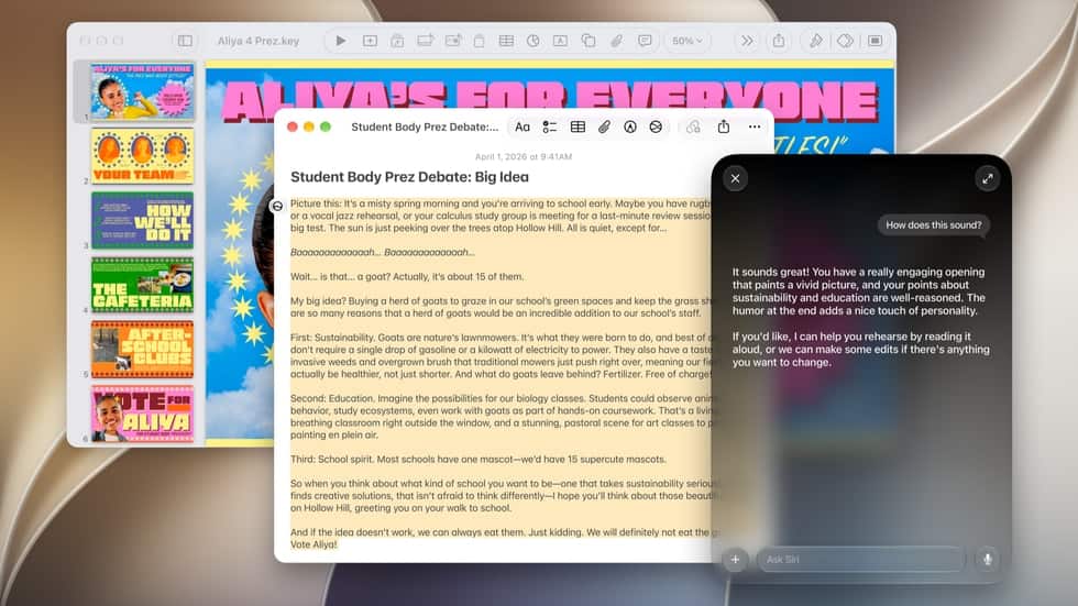 A Siri AI conversation on a Mac running macOS 27