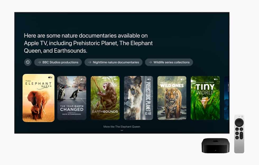 Apple TV 4K showing Siri AI suggestions on screen