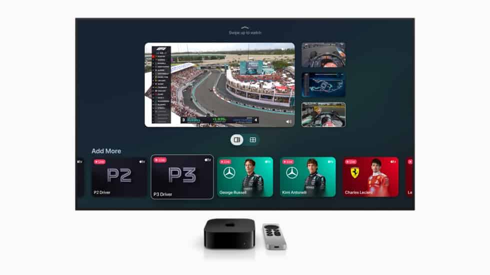 Apple TV Multiview showing several F1 feeds