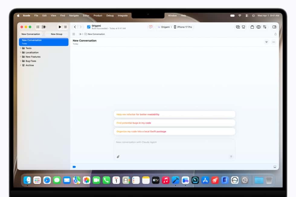 MacBook Pro shows a new conversation page in Xcode 27