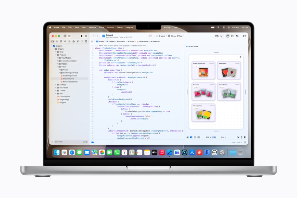 MacBook Pro shows coding in Xcode 27