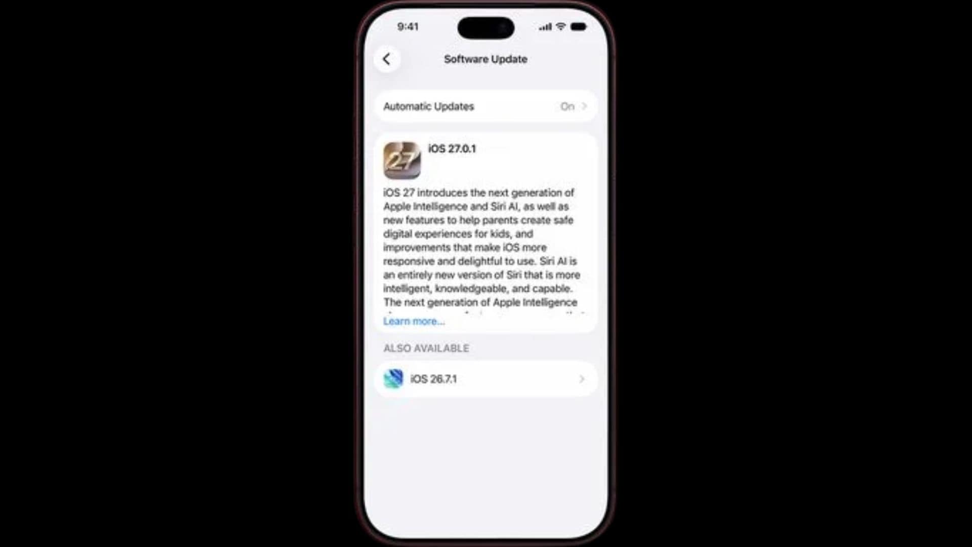 Apple iOS 27 update push