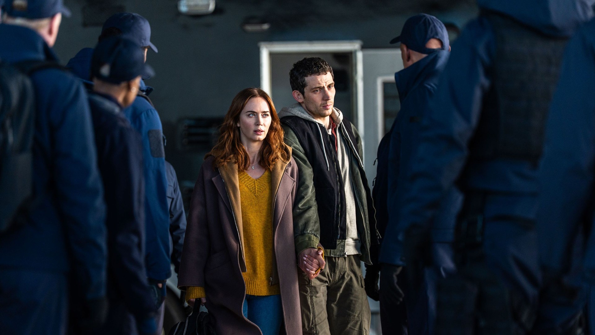 Emily Blunt and Josh O'Connor face uniformed operatives in Disclosure Day